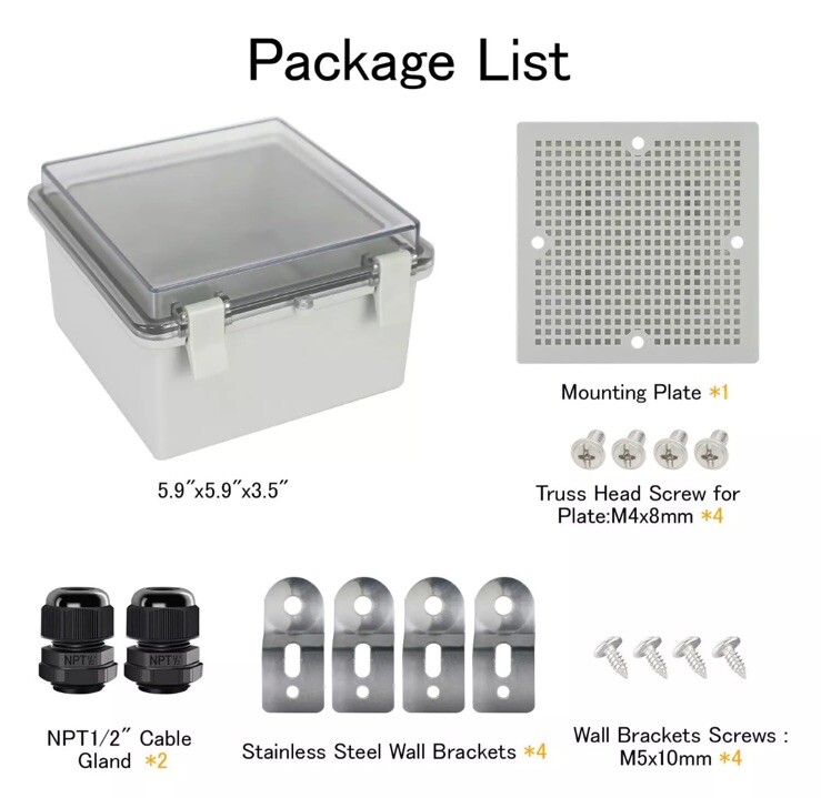 Junction Box IP65 Waterproof Plastic 5.9″ x 5.9”x 3.5″, Clear Cover . Free Ship