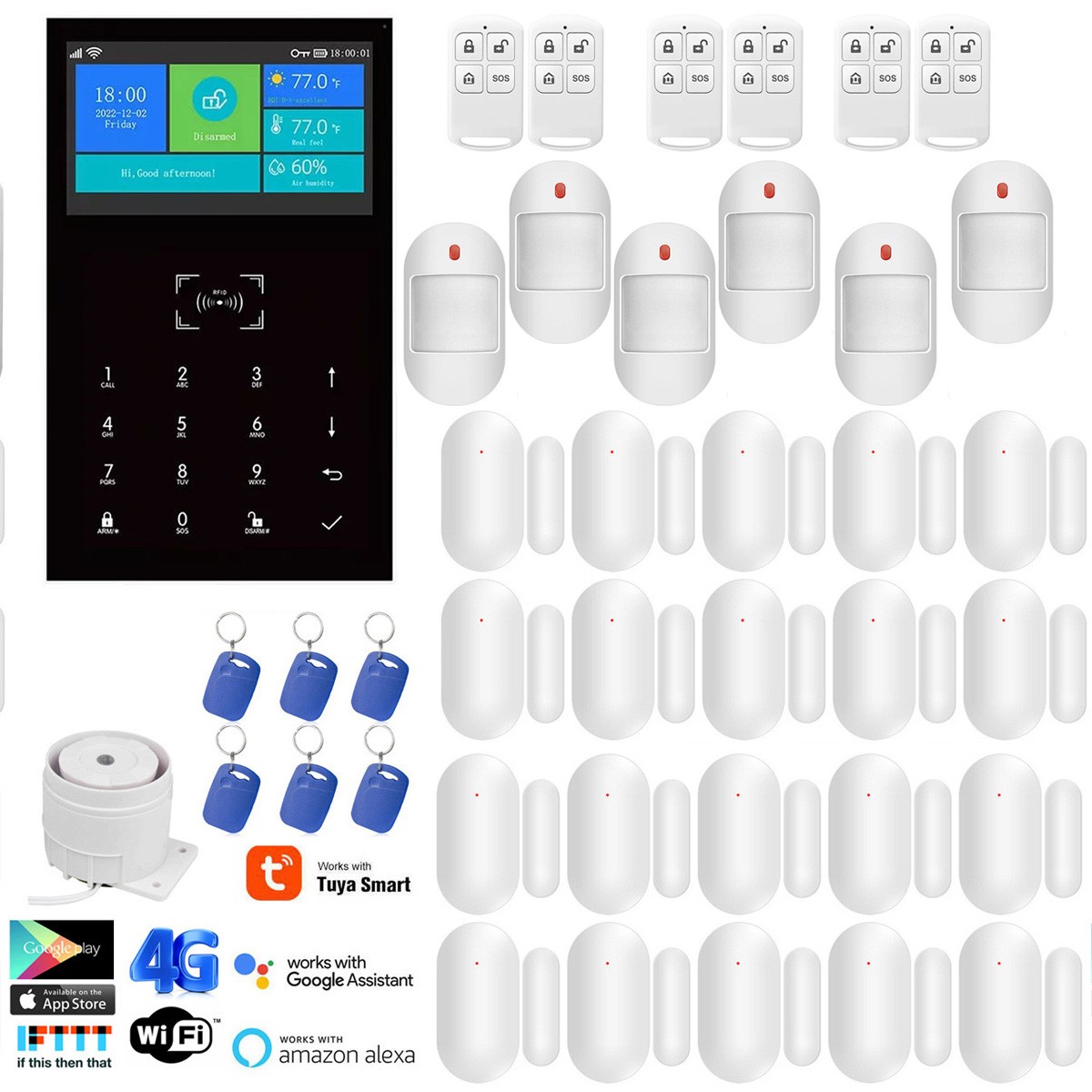 V34 Tuya APP WiFi+4G Wireless DIY Home Security Alarm System+Alexa+Google Home