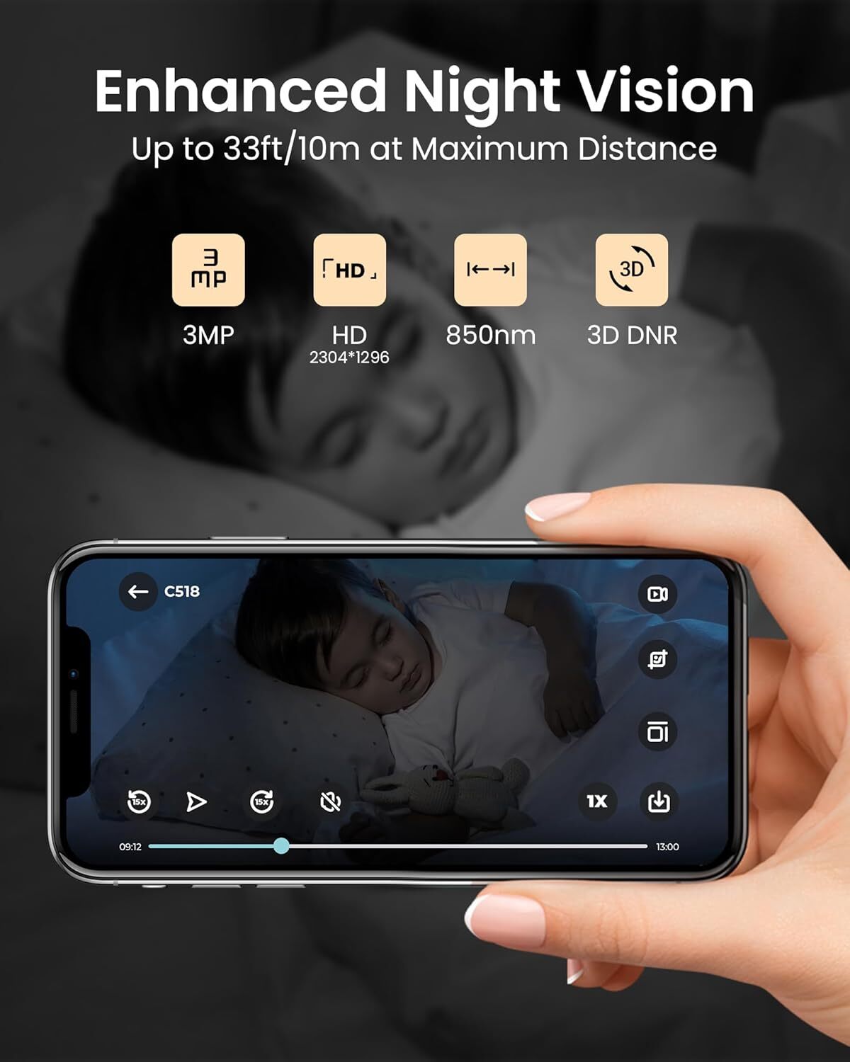 ZOSI 2K 3MP 360° Pan/Tilt Indoor WiFi Security Surveillance IP Camera 2.4/5GHz