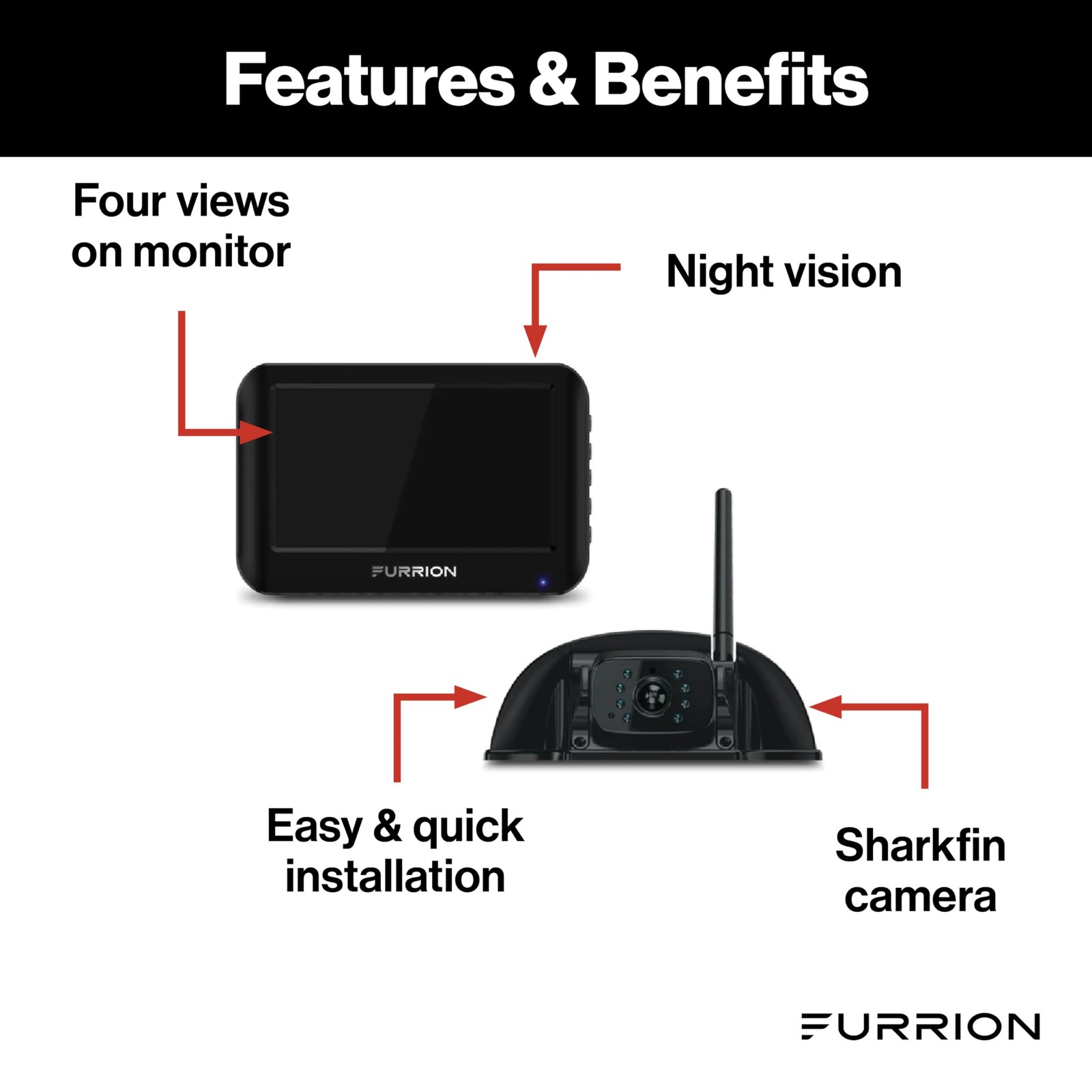 Furrion Vision S Wireless RV Backup Camera System with 4.3 inch, Black