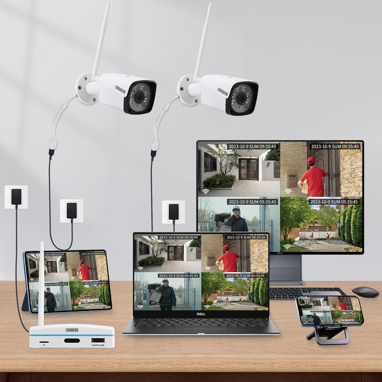 8CH Expandable Mini NVR Security System 2K Outdoor Cameras 2pcs + 1pcs
