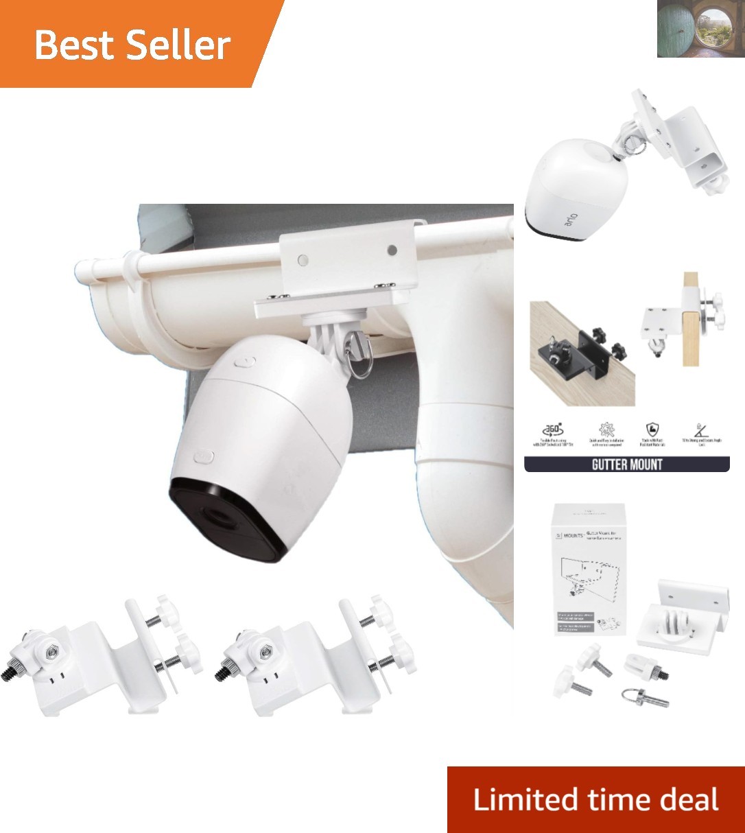 Weather-Resistant Gutter Mounts for Arlo Cameras – 360° Adjustable Pair