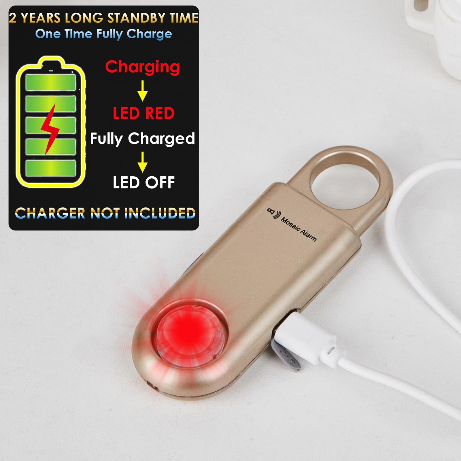 135dB Rechargeable Personal Safety Alarm Built-in Ultra-Bright Flashlight Non…