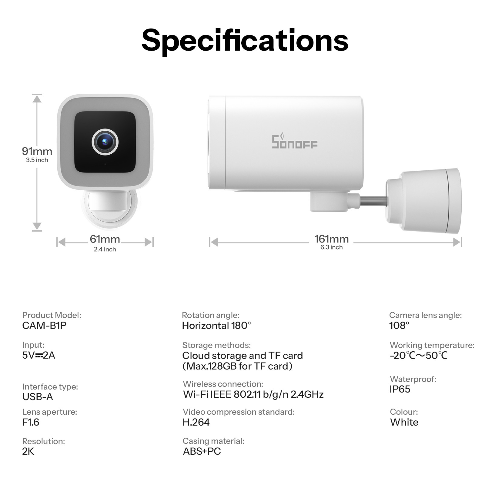 SONOFF WiFi Outdoor Security Camera, 2K HD Color Night Vision,180 Panoramic View