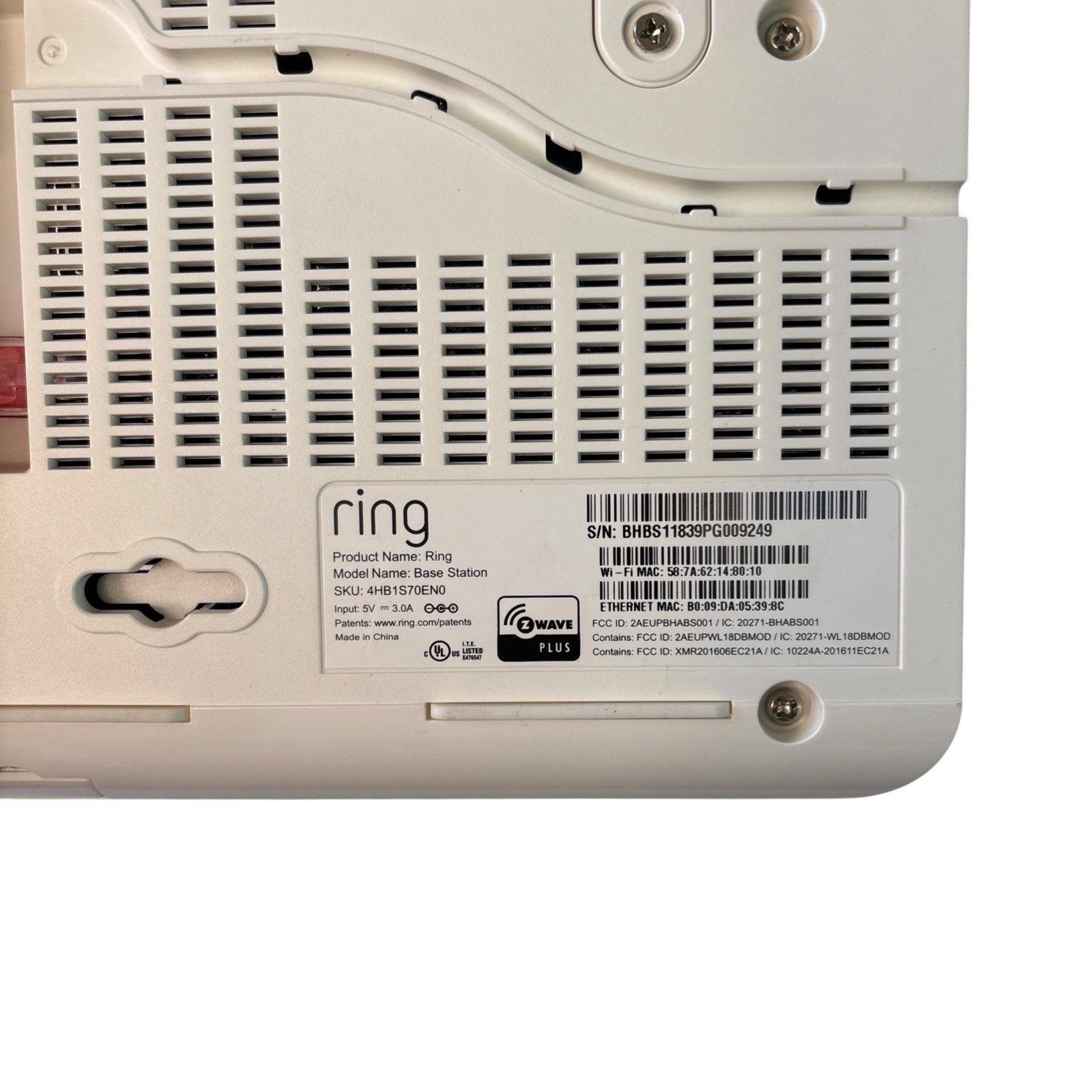 Ring Alarm Base Station -1st Gen- White 4HB1S70EN0 with AC Adapter