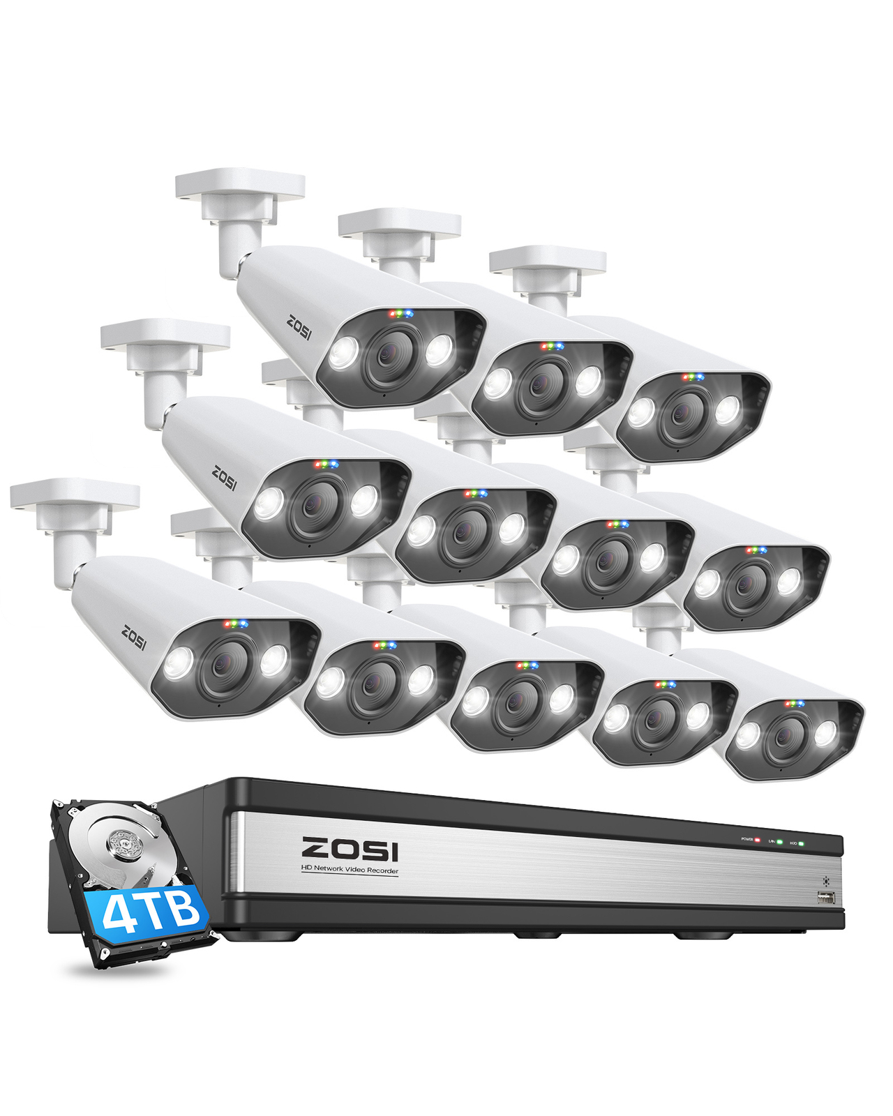 ZOSI 16CH 8MP NVR 4K PoE Security Camera System with 4TB HDD Color Night Vision