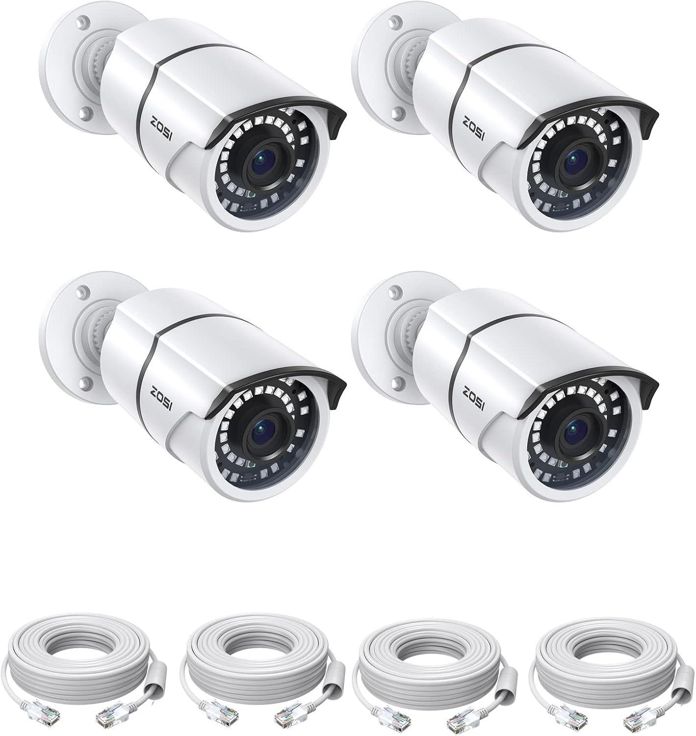 ZOSI 4PK 5MP Add-on Weatherproof POE Security Camera with Ethernet Cables