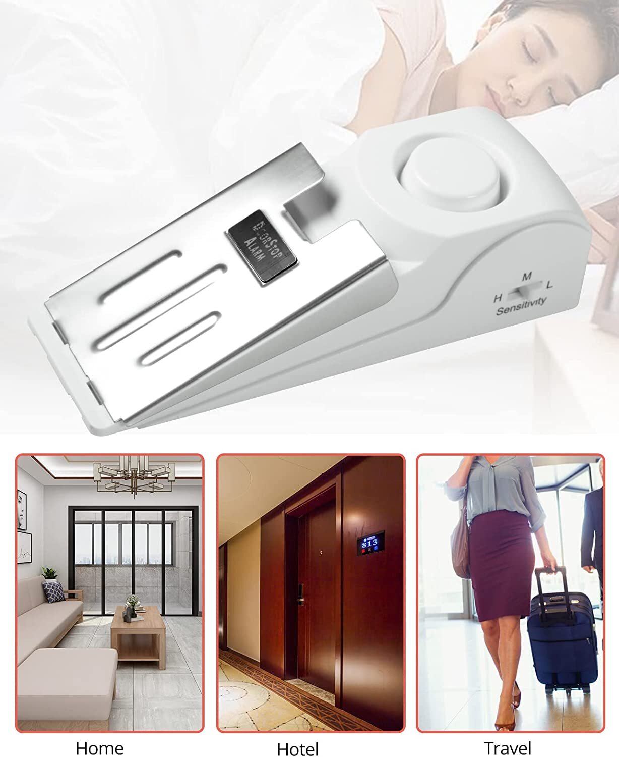 Door Stop Alarm & Portable Security Door Lock Set for Travel Hotel Room Home
