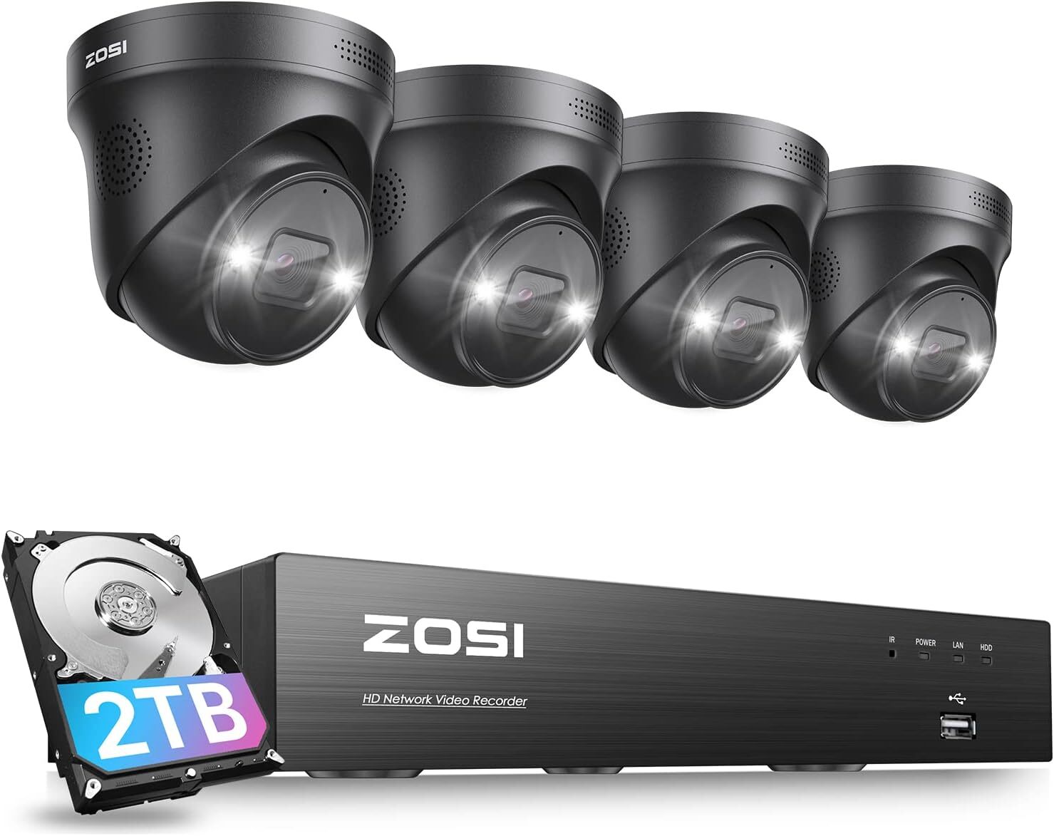 ZOSI 4K 8CH NVR 8MP PoE IP Security Camera System 2TB Audio AI Smart Detect CCTV