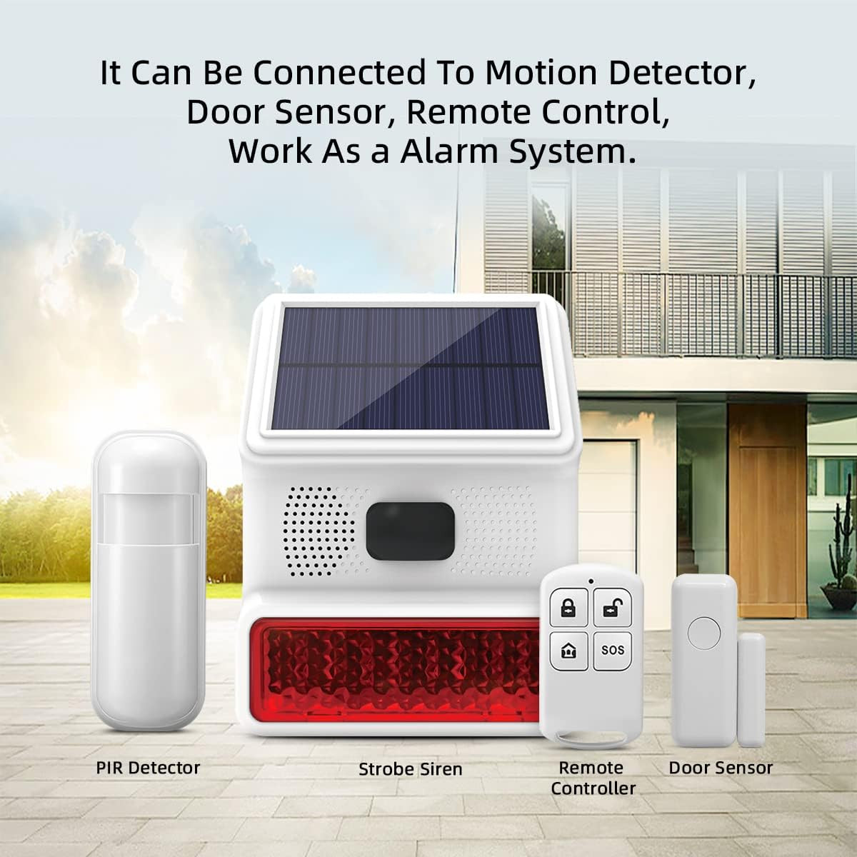 Home System Indoor/Outdoor Weather-Proof Siren, Outdoor Solar Siren with Door/Wi