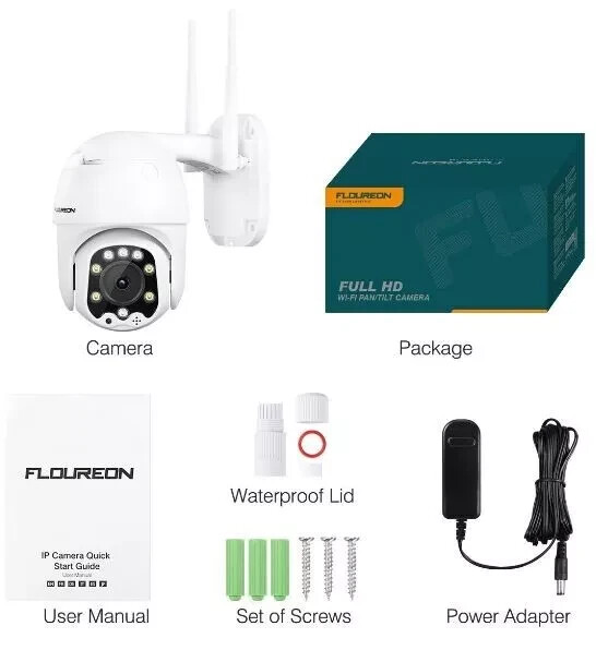 Floureon 5MP 1920P Pan Tilt Outdoor Waterproof WIFI Security Camera Remote View