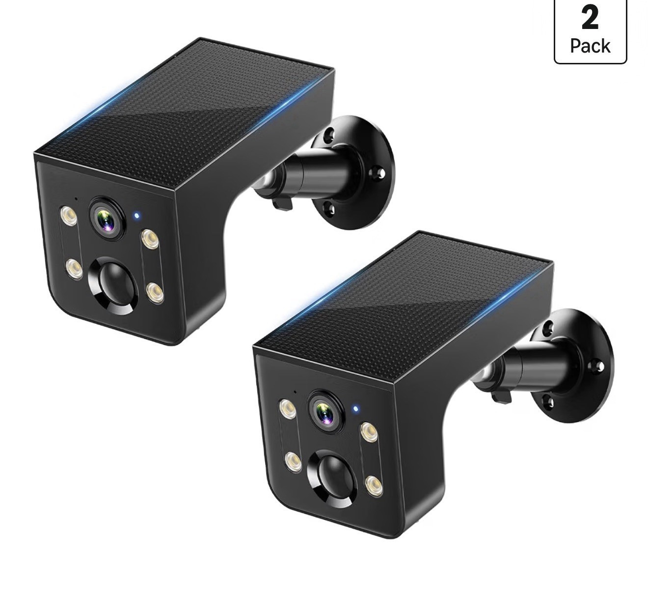2-Pack Wireless Outdoor Solar Security Cameras, No Wiring, IP/Network, Black
