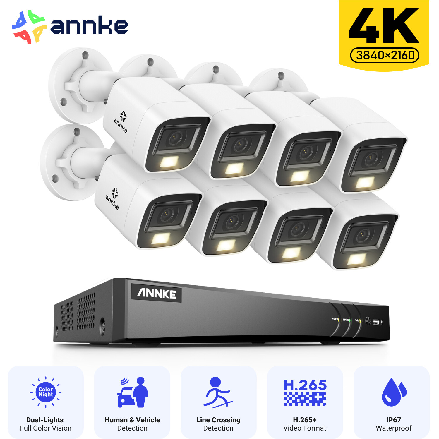 ANNKE 4K Video Security Camera System CCTV 8CH DVR H.265+ AI Color Night Vision