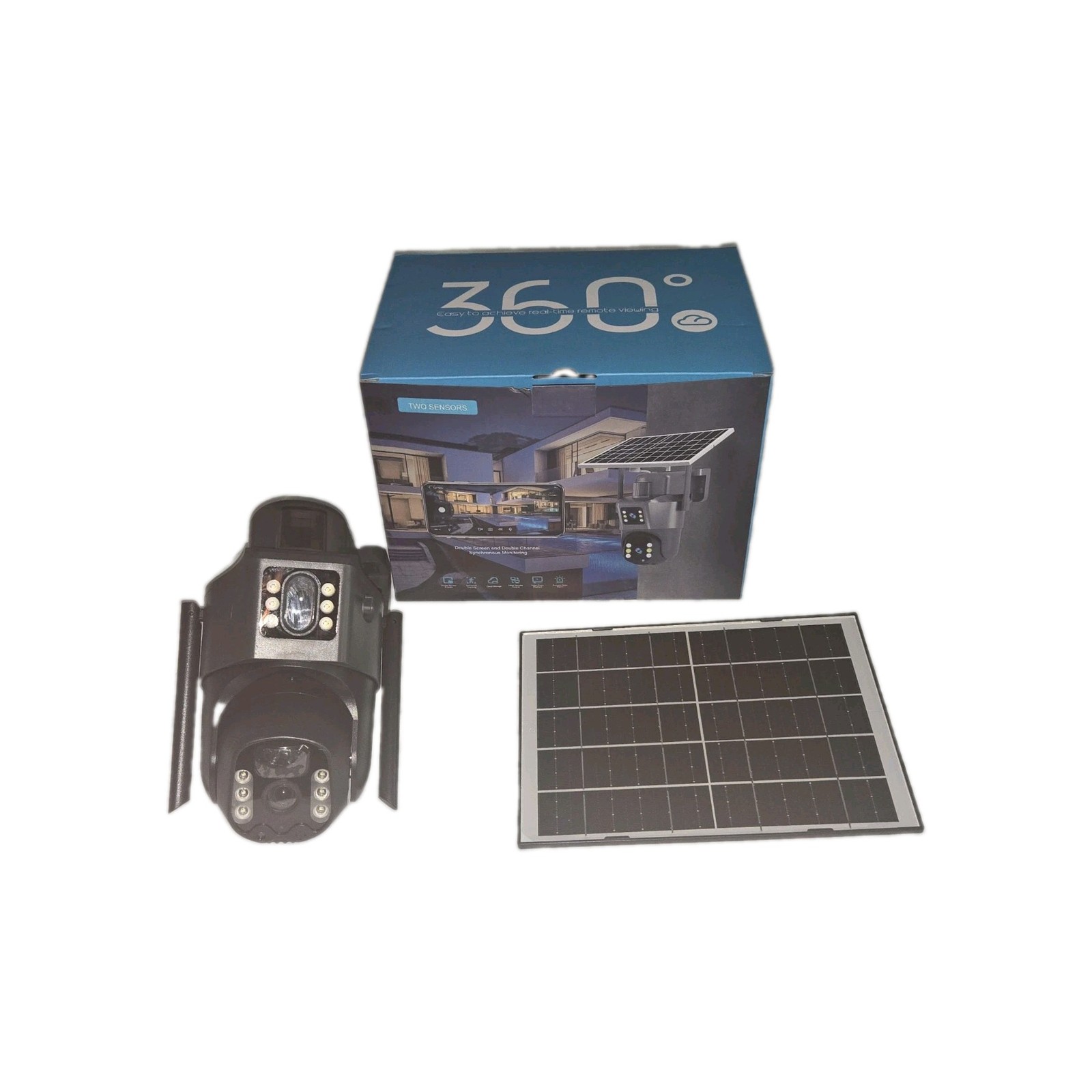 360° PTZ Wi‑Fi Outdoor Solar Security Camera 1080p Night Vision Black