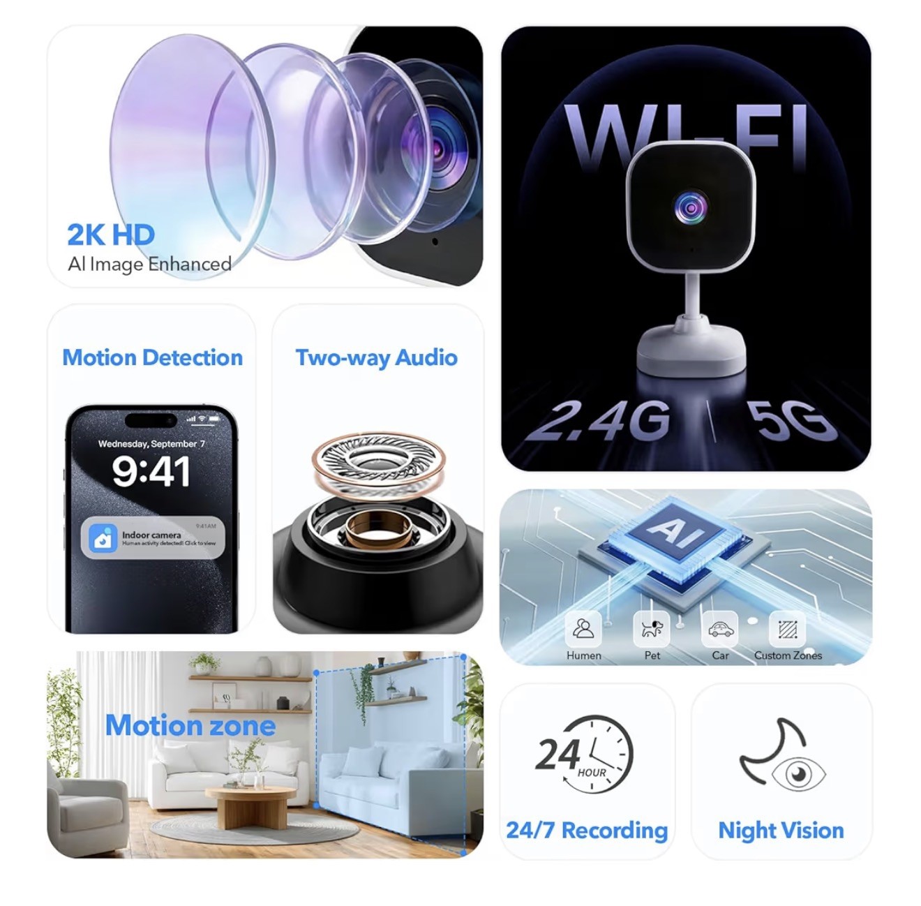 Yoosee 2-Pack Indoor WiFi Cameras 2K Motion Detection Night Vision Audio