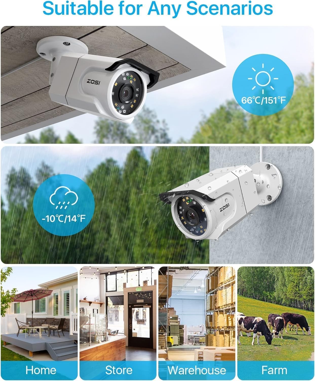 ZOSI 8CH 4K 8MP PoE Security Camera System 100Ft Night Vision 1Way Audio 2TB HDD