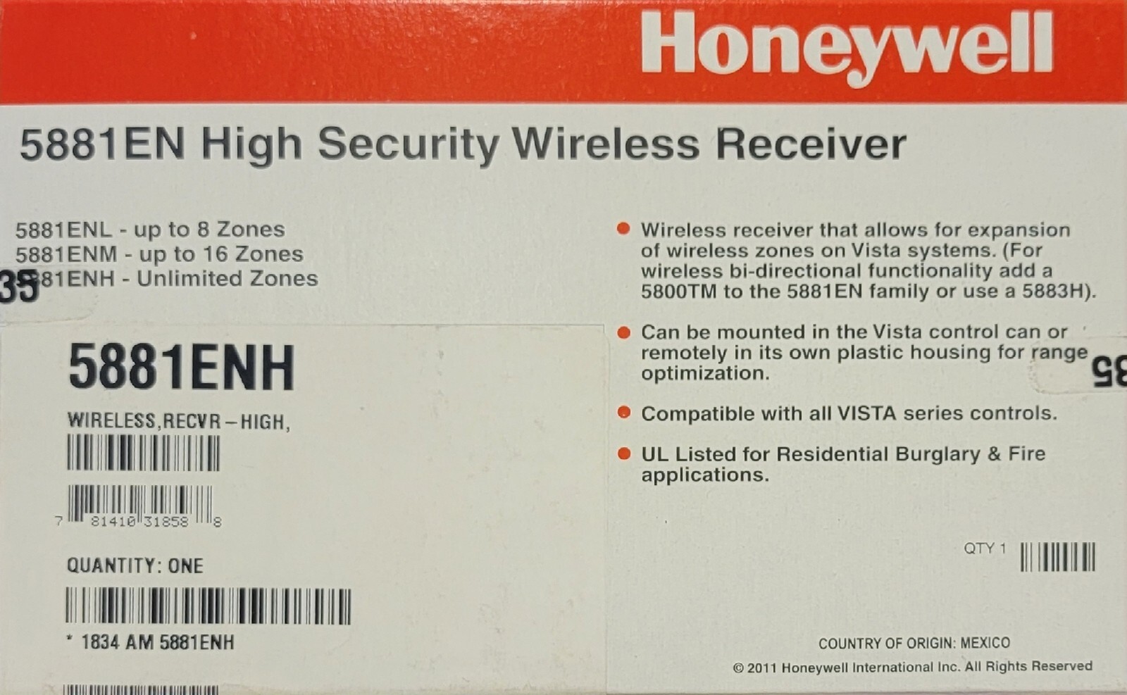 NEW Honeywell 5881ENH High Security Wireless Receiver