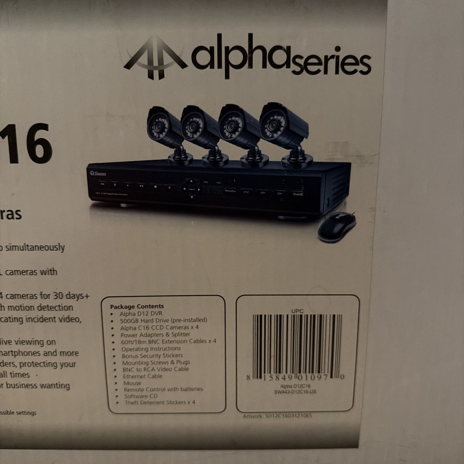 Swann Alpha Series D12 4-Channel Dvr Day Night 4 Cam 500gb HDD Security System