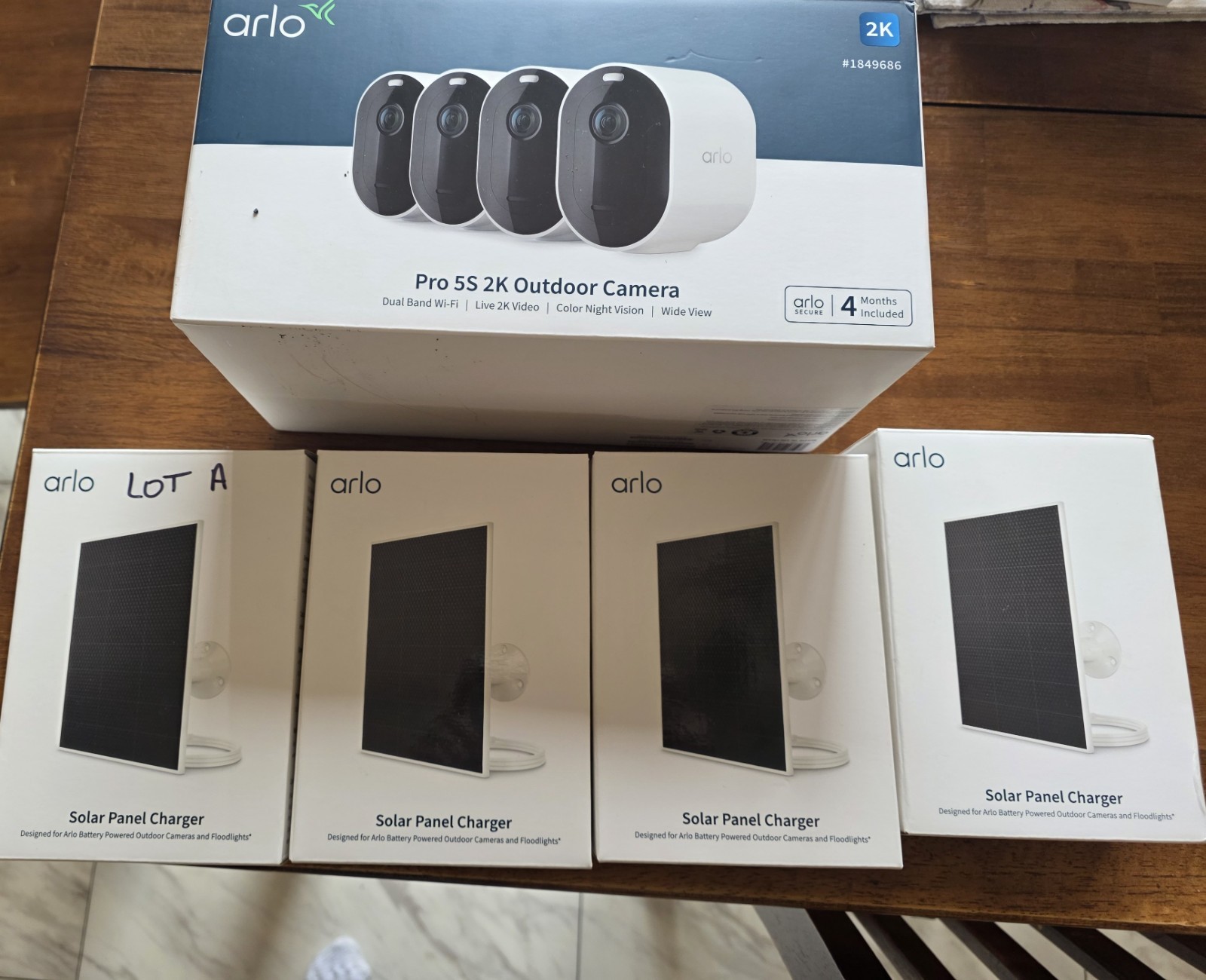 4x Arlo Pro 5S 2K Spotlight Camera Wireless Home Security Cams w/ Base Hub Solar