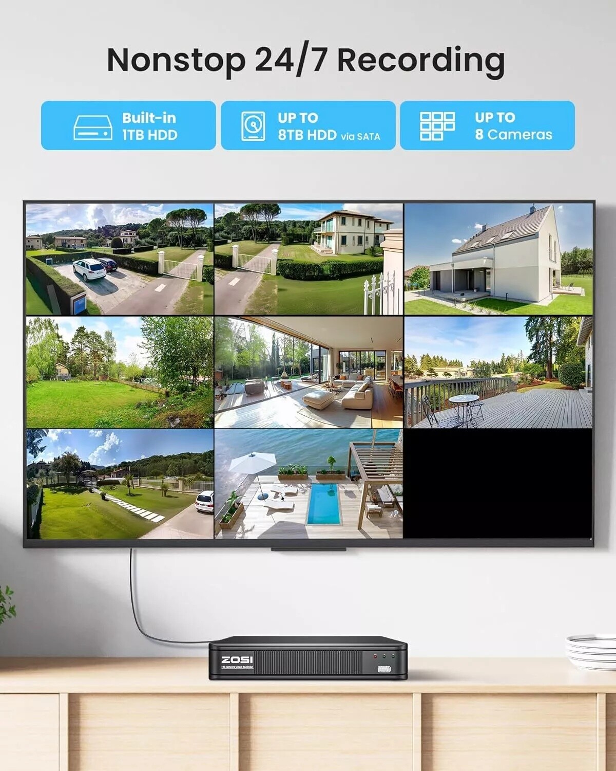 ZOSI 8CH 5MP 3K Home CCTV Security Camera System AI Human Vehicle Detection 1TB