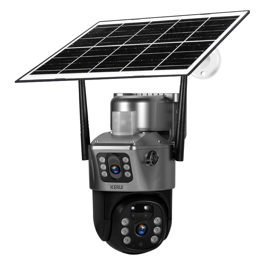 2PCS 6MP Dual Lens Solar Security Camera WiFi Outdoor Night Vision+64GB TF Card