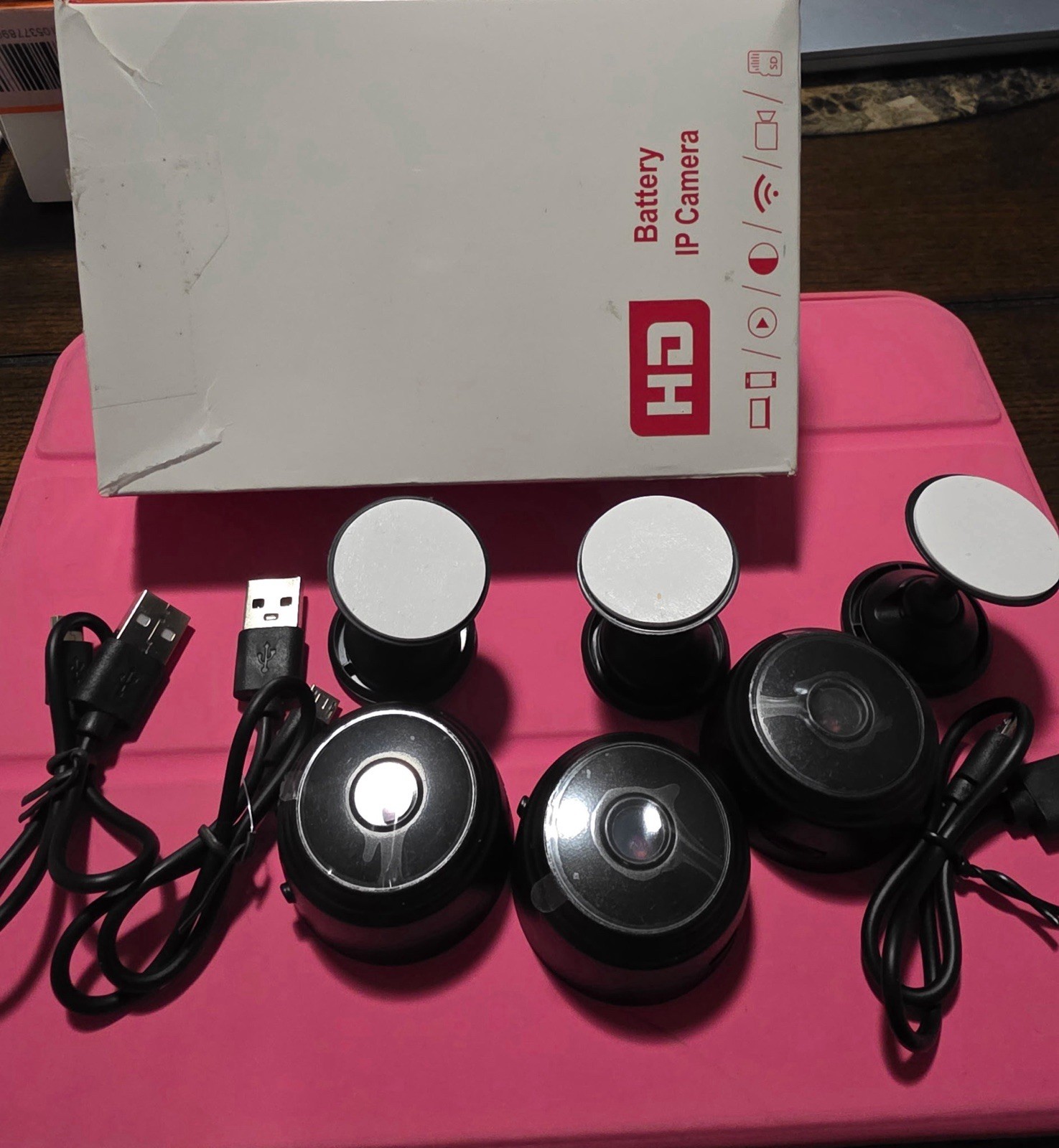 HD Battery IP Camera 4-Pack HD 1080p Wi-Fi Indoor Alexa/Google w/ USB Cables