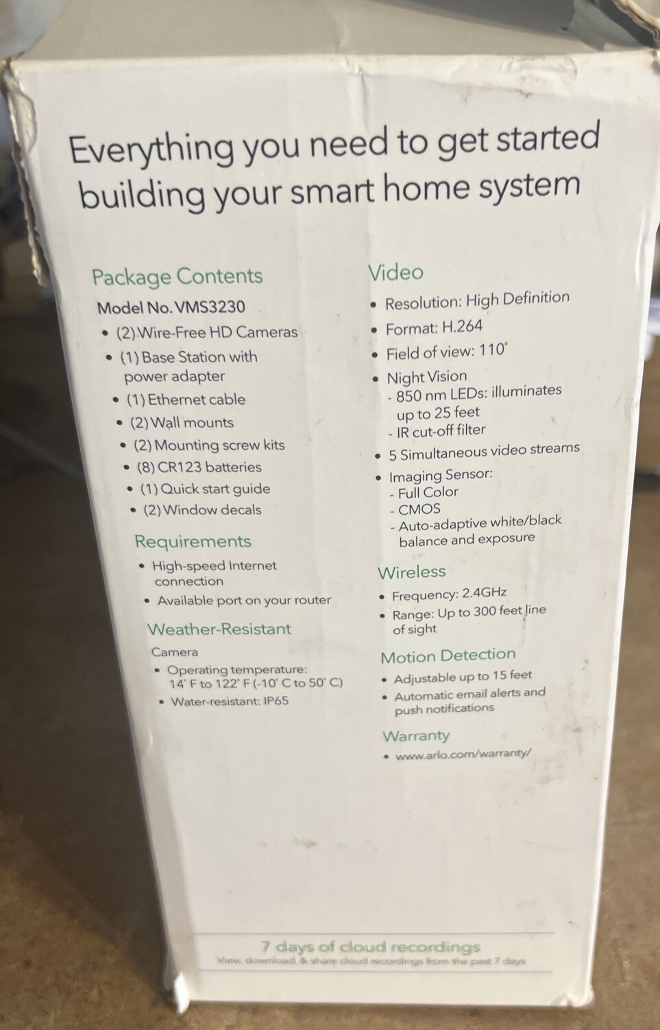 Arlo Smart Security System Wire-free 3 Camera, Home Base, Doorbell Night Vision