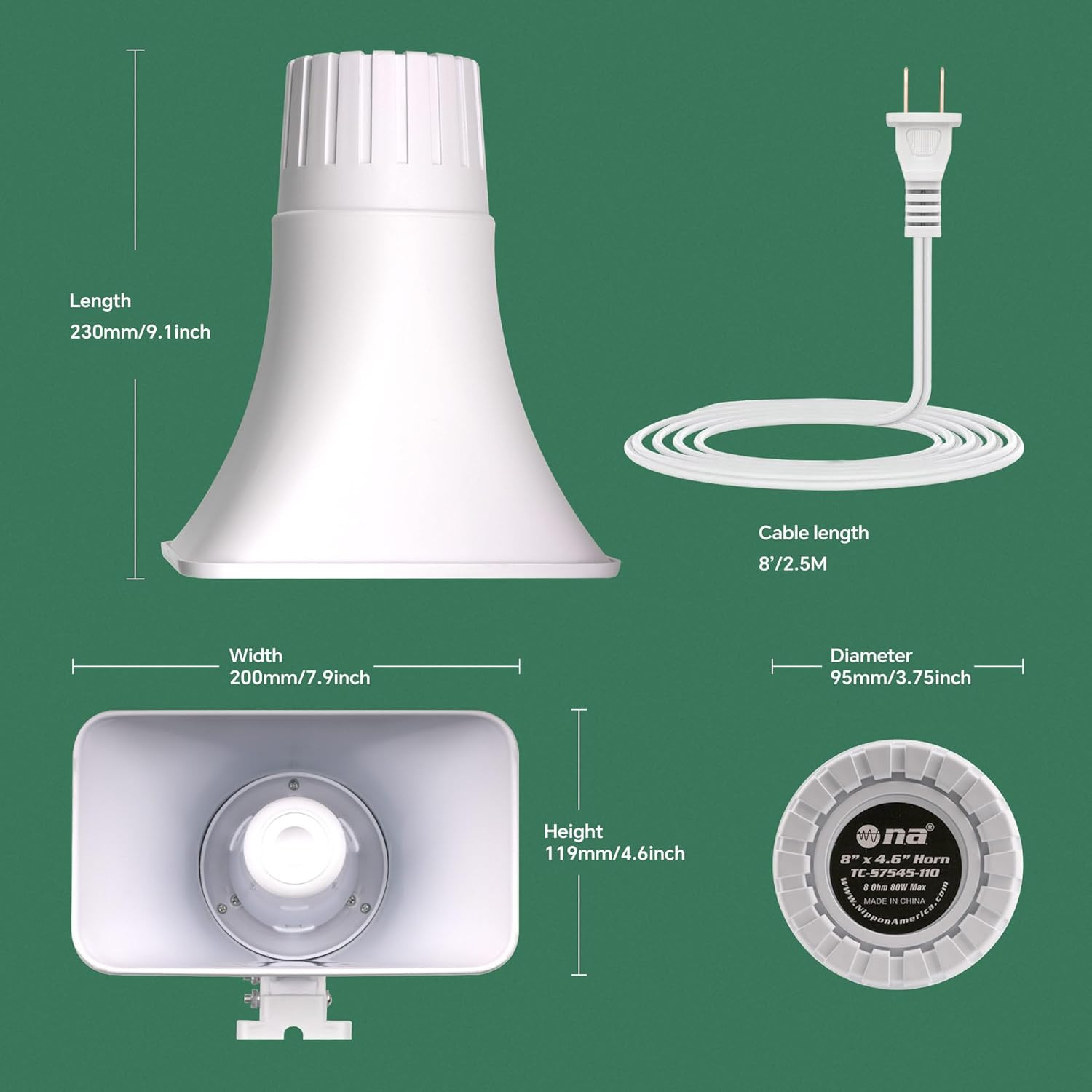 110V Outdoor Alarm Security Siren (TC-S7545-110), 80W Wired Horn, 120Db Long Ran