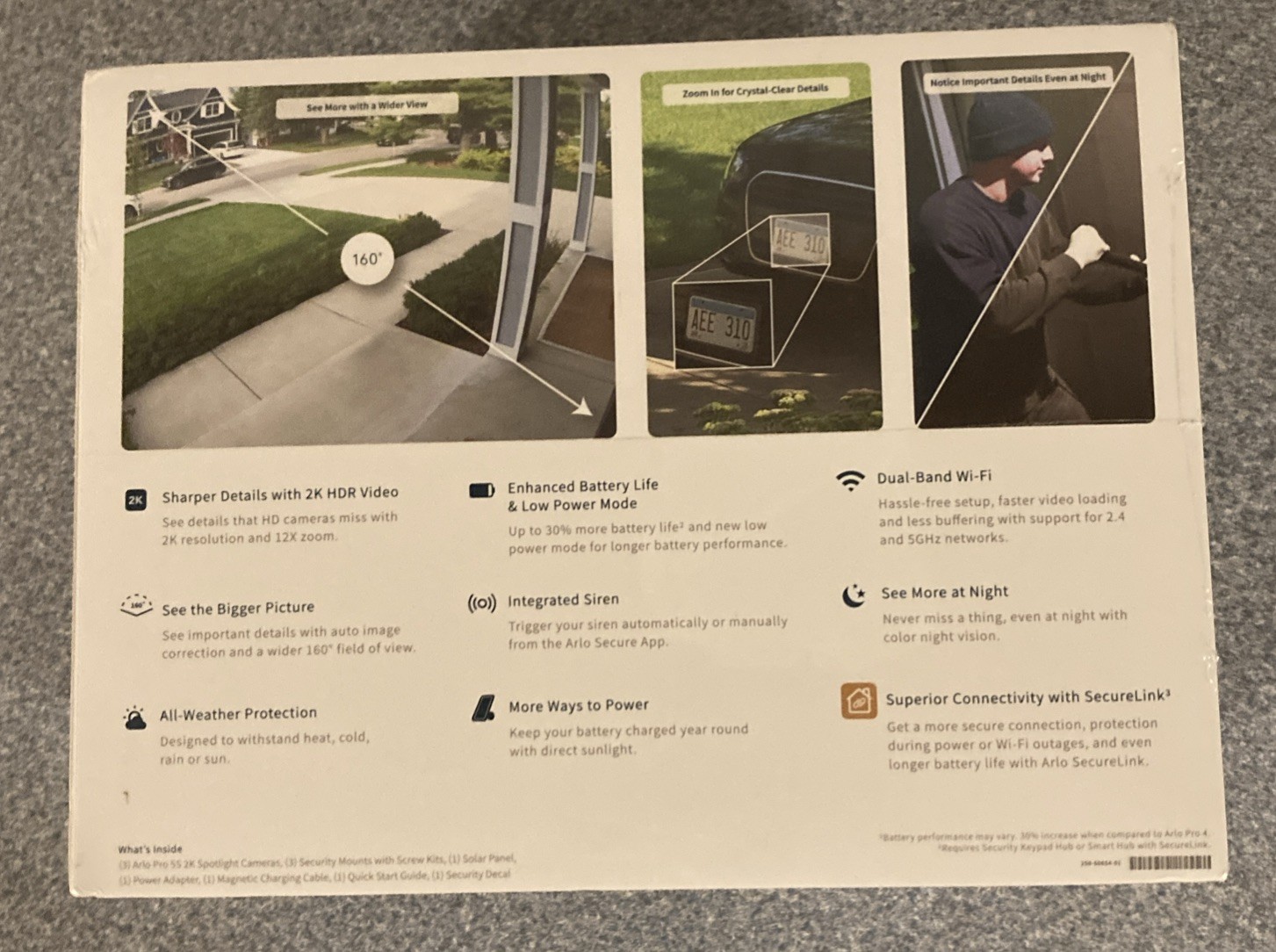 Arlo Pro 5S 2K Spotlight Camera 3-Cam 1-Solar Panel Bundle White VMK4360P NEW