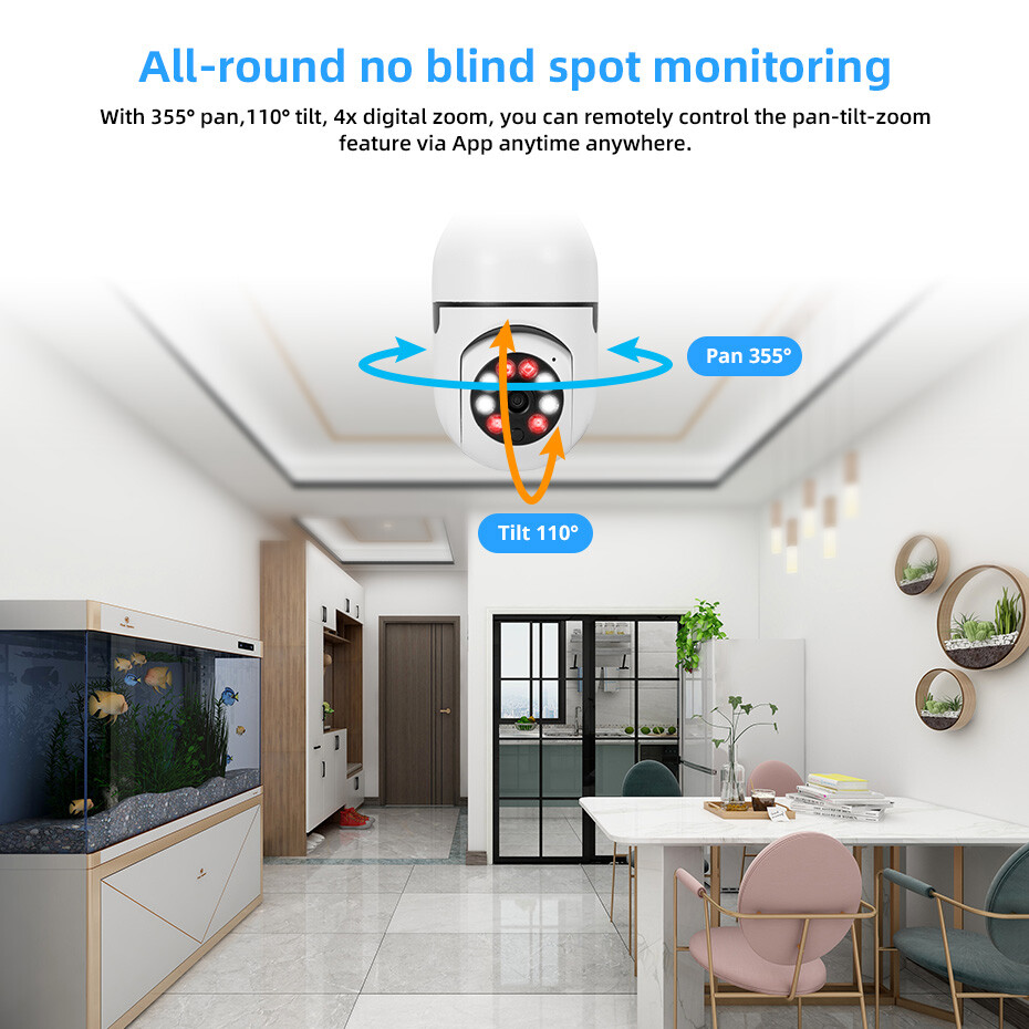 KERUI 360° 1080P Light Bulb Camera Wi-Fi IR Night Smart Home Wireless Security