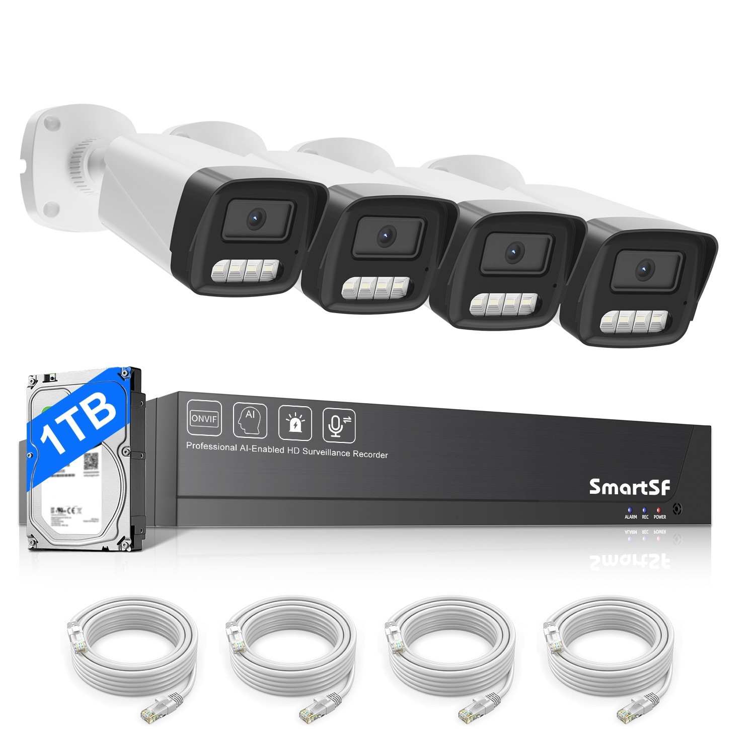 SmartSF 5MP NVR PoE Security Camera System Home CCTV Surveillance Outdoor 1TB
