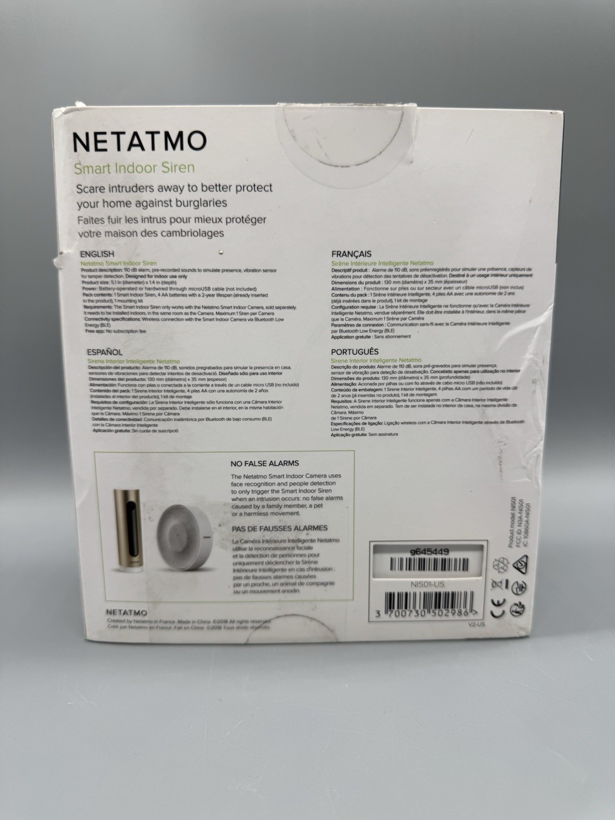 Netatmo Smart Indoor Siren Wireless 110dB Auto Arm & Disarm Apple Google Alexa