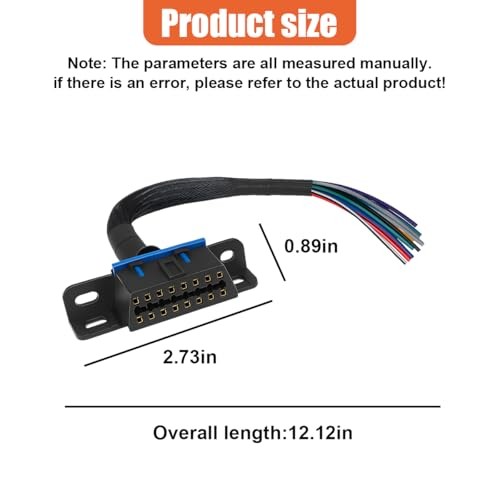 OBD2 J1962F Female to Open Pigtail Cable with Mount Bracket, 1FT/30CM 16PIN 1PC