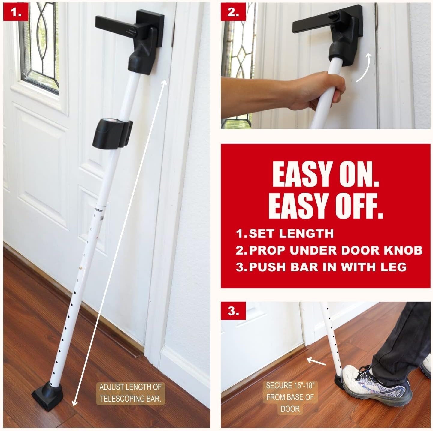 Rugged 2-in-1 Door Security Bar with 120dB Alarm – Protects Against Intrusions