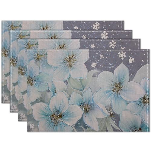 Placemats Set of 4 12×18 inch Blue Floral Table Mats for Dining Table Color*13