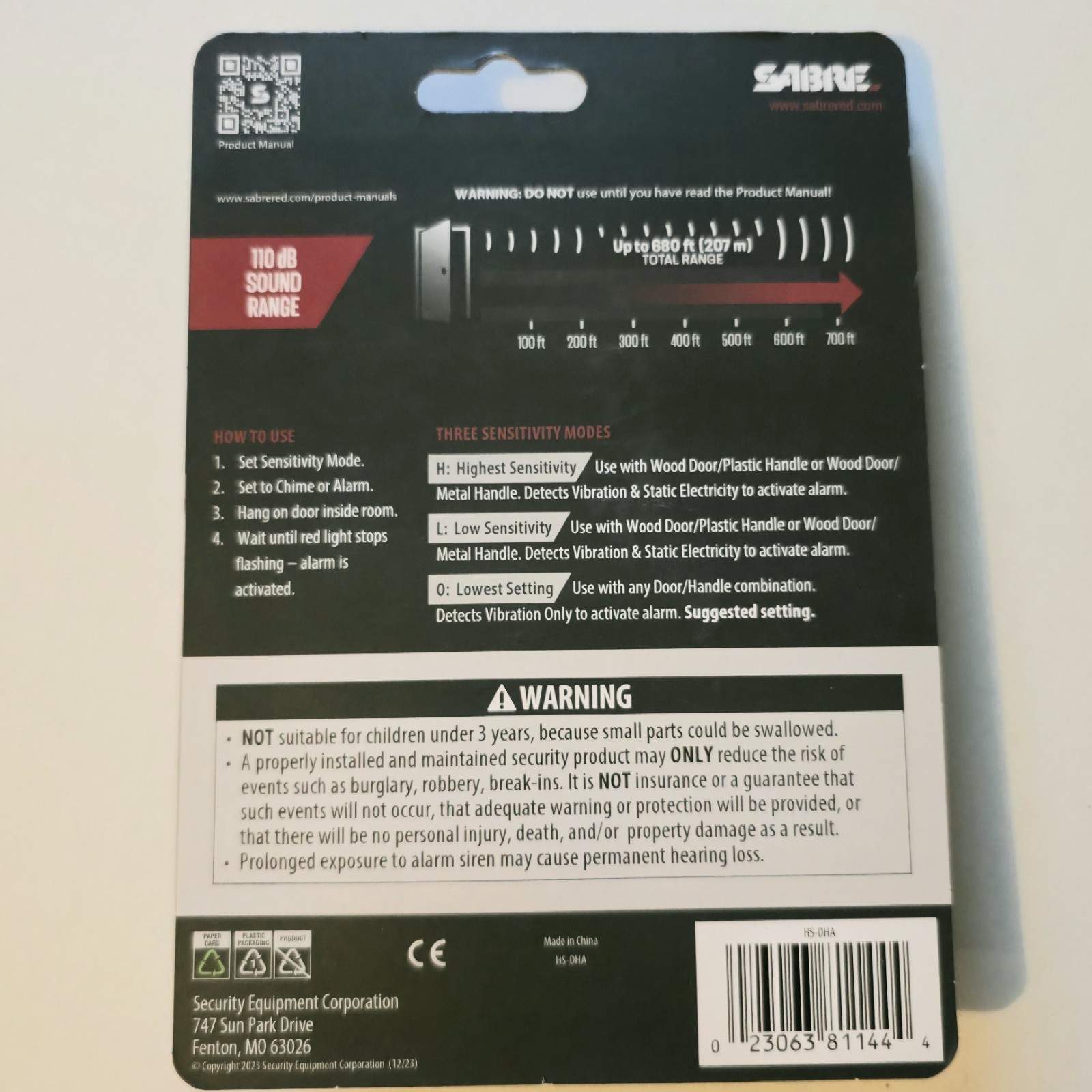 Sabre Home Series 110 DB Sound Range Door Handle Alarm 2pk