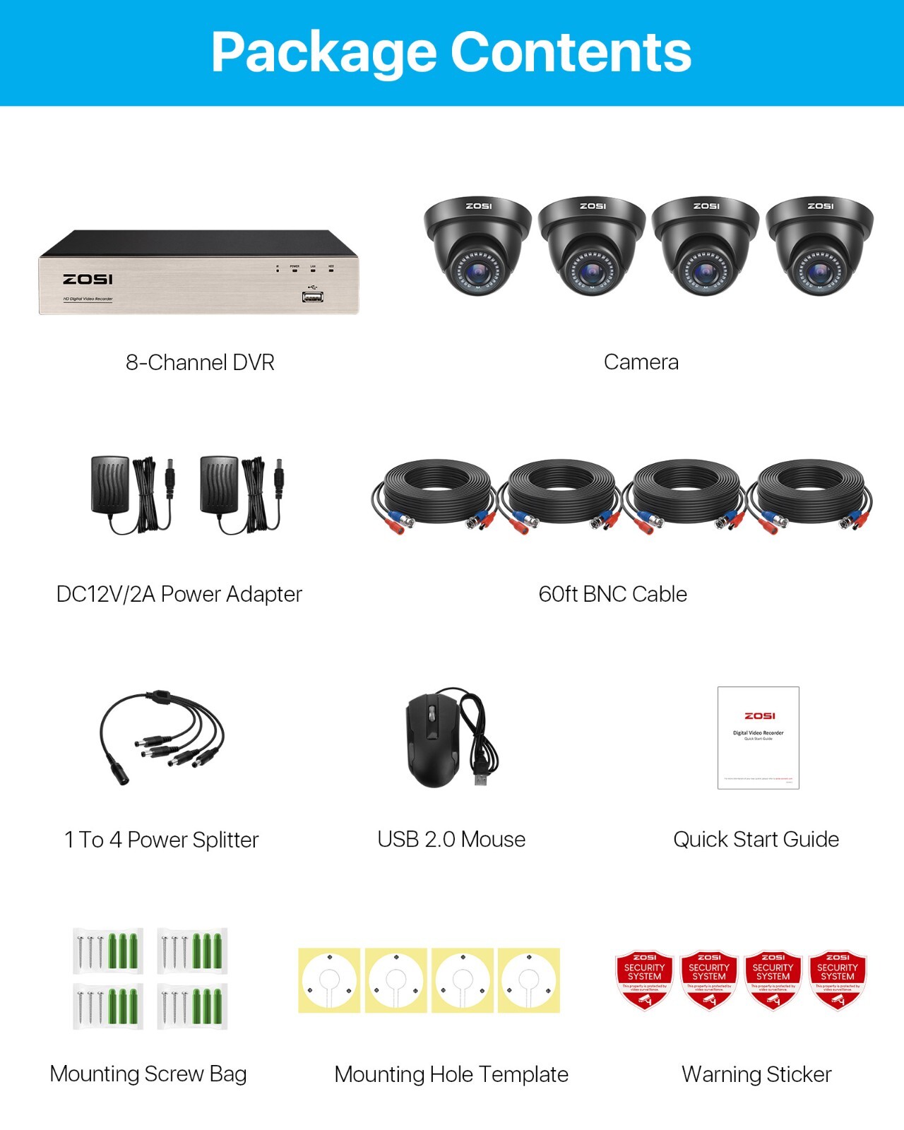 ZOSI H.265 8CH 5MP Lite DVR Outdoor 1080P CCTV Security Camera System IR Vision