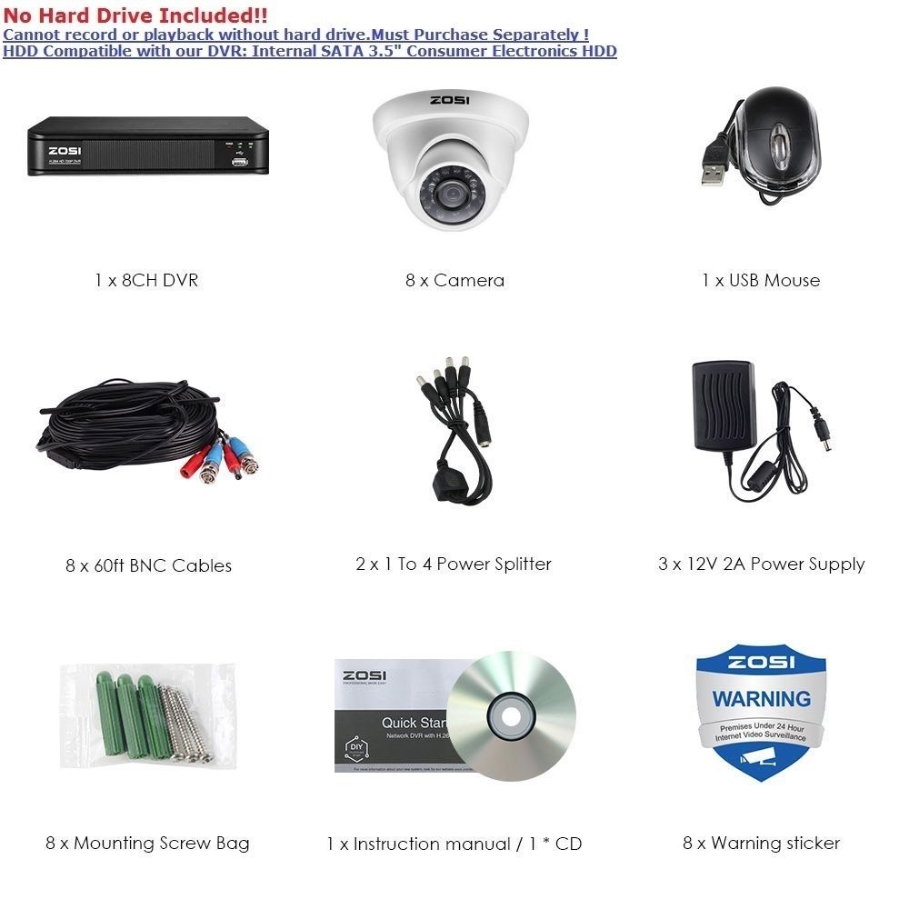 8CAM Security Camera System 720P Wired DVR Kit HD CCTV Outdoor/Indoor