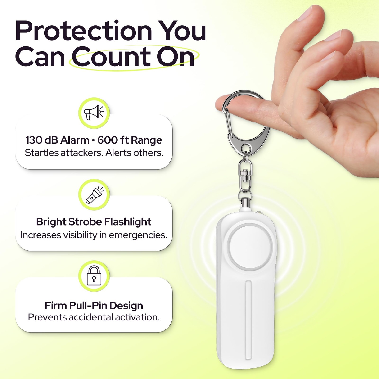 Personal Safety Alarm Keychain – 130dB Siren, LED Light, Panic Pin – Compact …