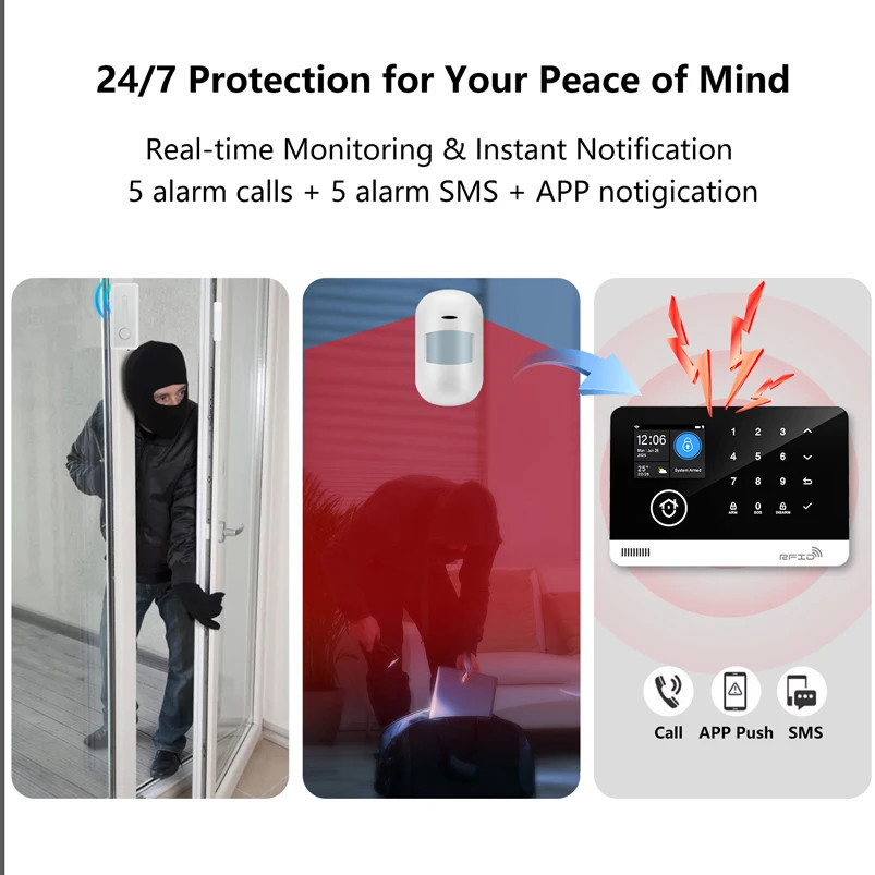 Tuya WiFi GSM Home Security Alarm System Wireless House Burglar PIR Motion Siren