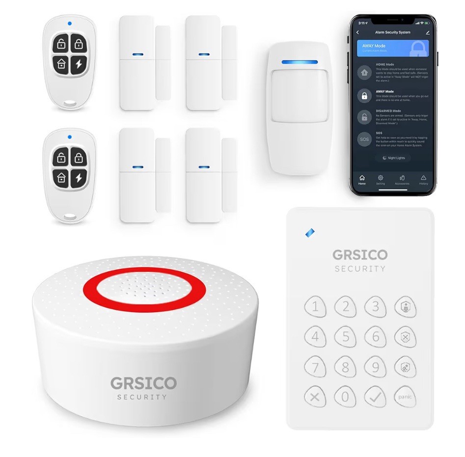 Wireless Alarm System 9 Piece Kit, WiFi Alarm System for Home Security With App