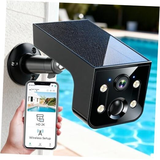 Wireless Security Camera Solar Outdoor: 2K HD Solar Powered Single Pack Black