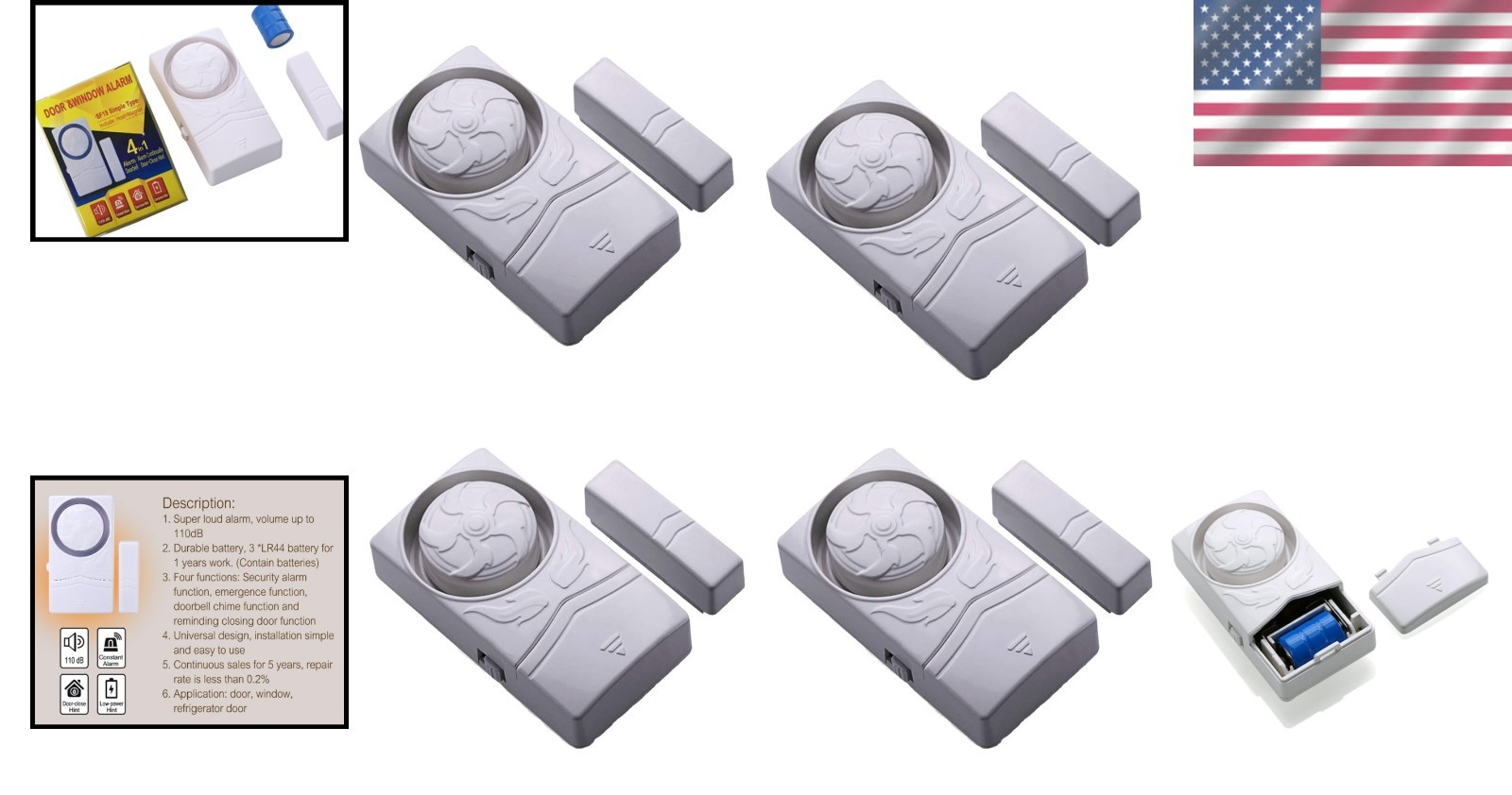 Child & Home Safety Wireless Alarm – Pack of 4 Loud 110dB Magnetic Door Sensors