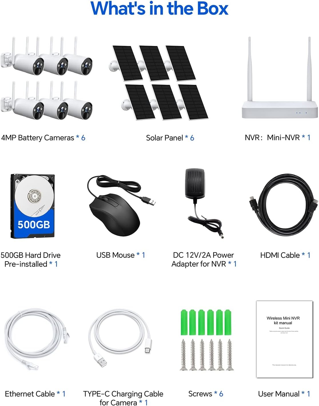 TOGUARD 4MP Wireless Home Security Camera System 10CH NVR 6pcs Solar IP Cameras