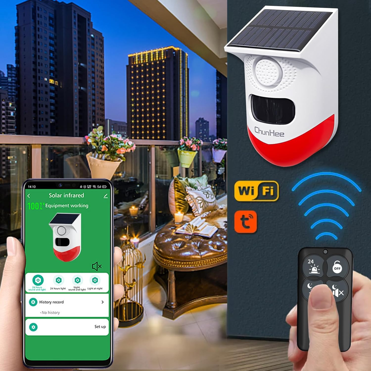 Wifi Motion Sensor Alarm Outdoor,2 Adjustable Sensitivity 130Db Sound Solar Secu
