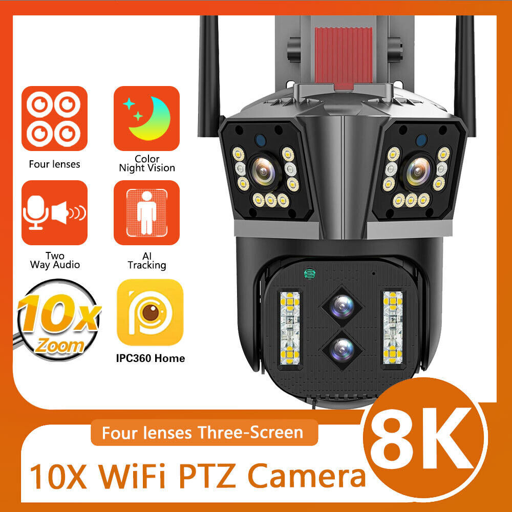 8K 10X Wireless Security Wifi 16MP IP Camera Four Lens Wifi Surveillance Cameras