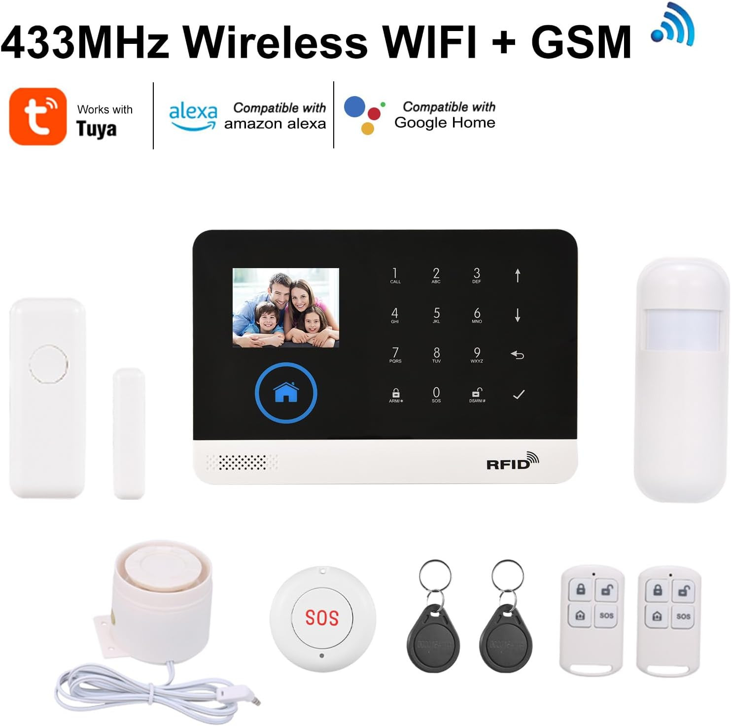 WIFI GSM Home Alarm Security System, 2.4In LCD Wireless DIY Smart Home Burglar S