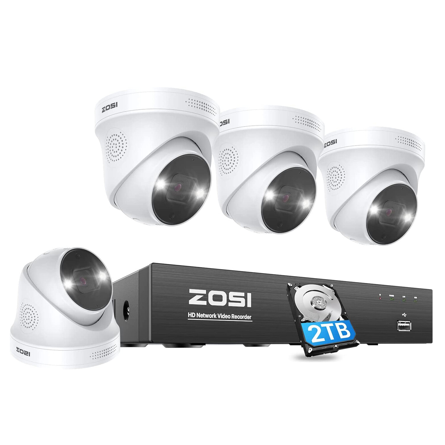 ZOSI 8CH 2TB NVR 4K PoE Security Camera Outdoor Home System Person/Car Detect
