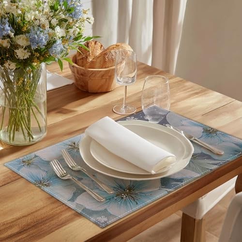 Placemats Set of 4 12×18 inch Blue Floral Table Mats for Dining Table Color*13