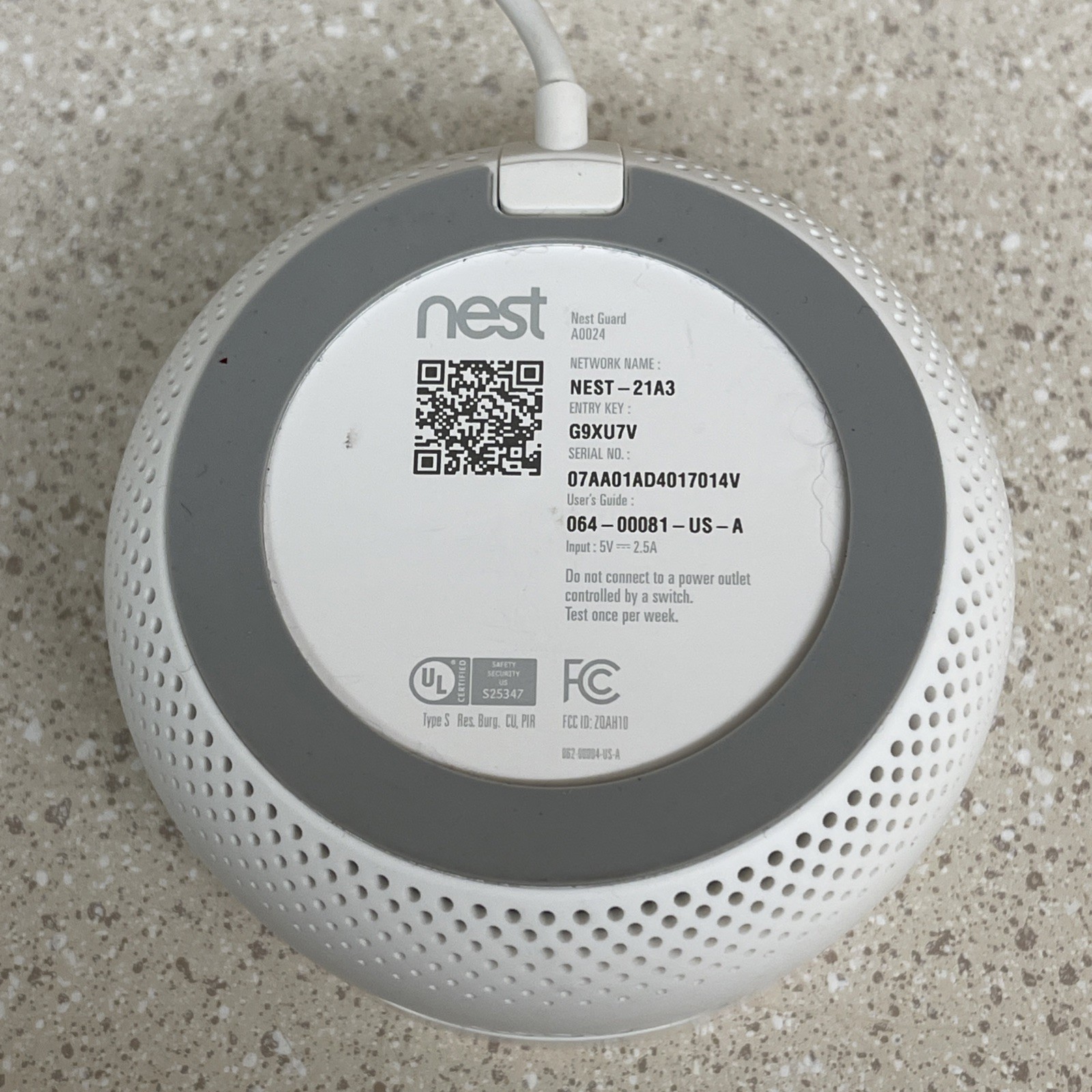 Google Nest Secure Alarm Security System A0024 Base Guard W/ Cord